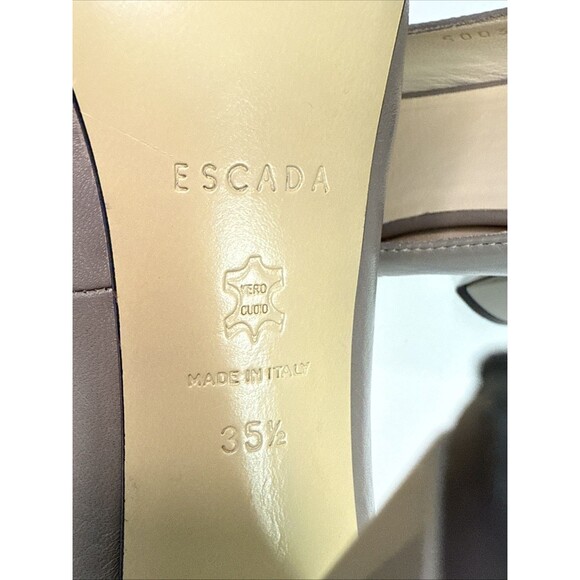 ESCADA Calfskin Leather Platform Pumps Taupe Metal Detail Size EU 35.5 US 5.5 - Picture 13 of 16